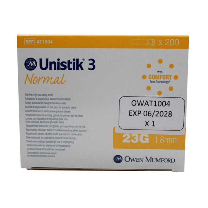 Unistik Normal 23G Single Use Safety Lancet depth 1.8mm (Box of 200)